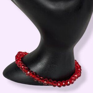 (2/$20) V. Faceted Red Glass Stretch Bracelet